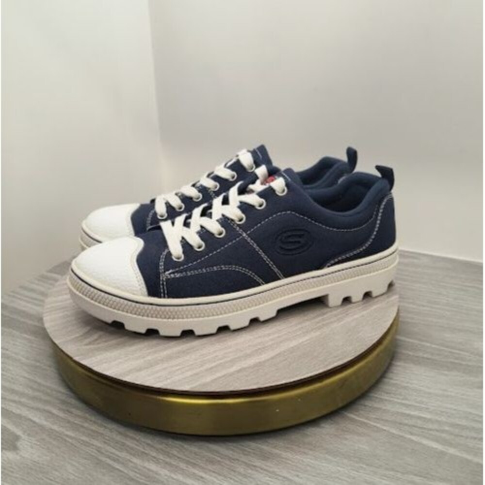Skechers Roadies True Roots Navy Blue Canvas Chunky Lug Sole Womens Size 7